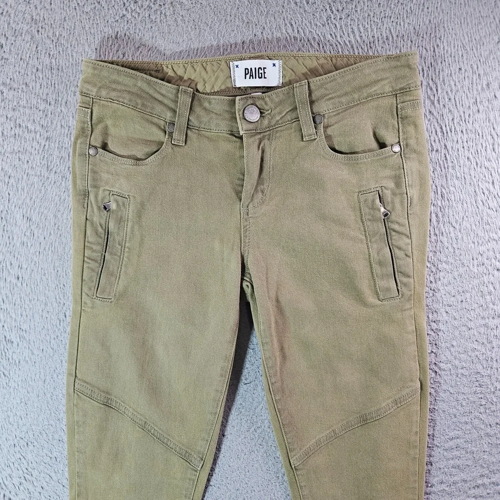 Paige Pants‎ Jeans Women Size 25 Skinny Stretch Zip Detailed Olive Green